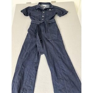 Petal + Pup Jumpsuit Womens Small Blue Denim Belted Short Sleeve Wide Leg Romper